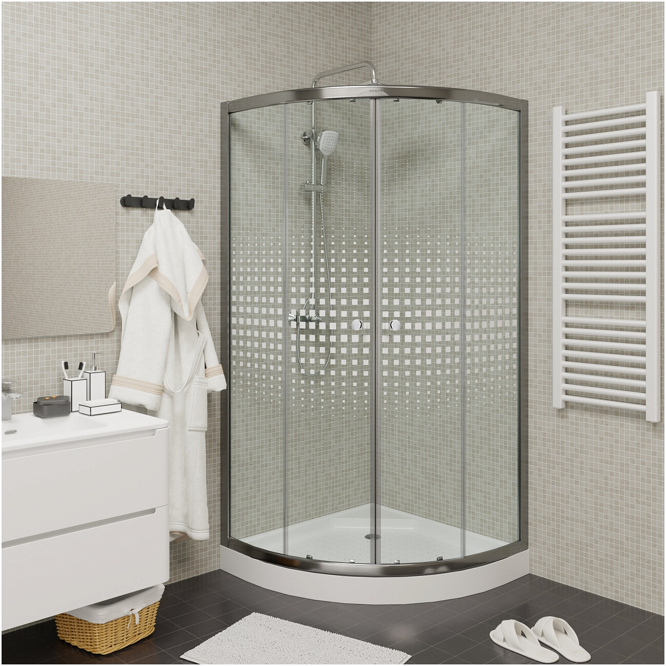 Душевой уголок четверть круга с низким поддоном 90х90 см хром Parly Z9111 - изображение 5