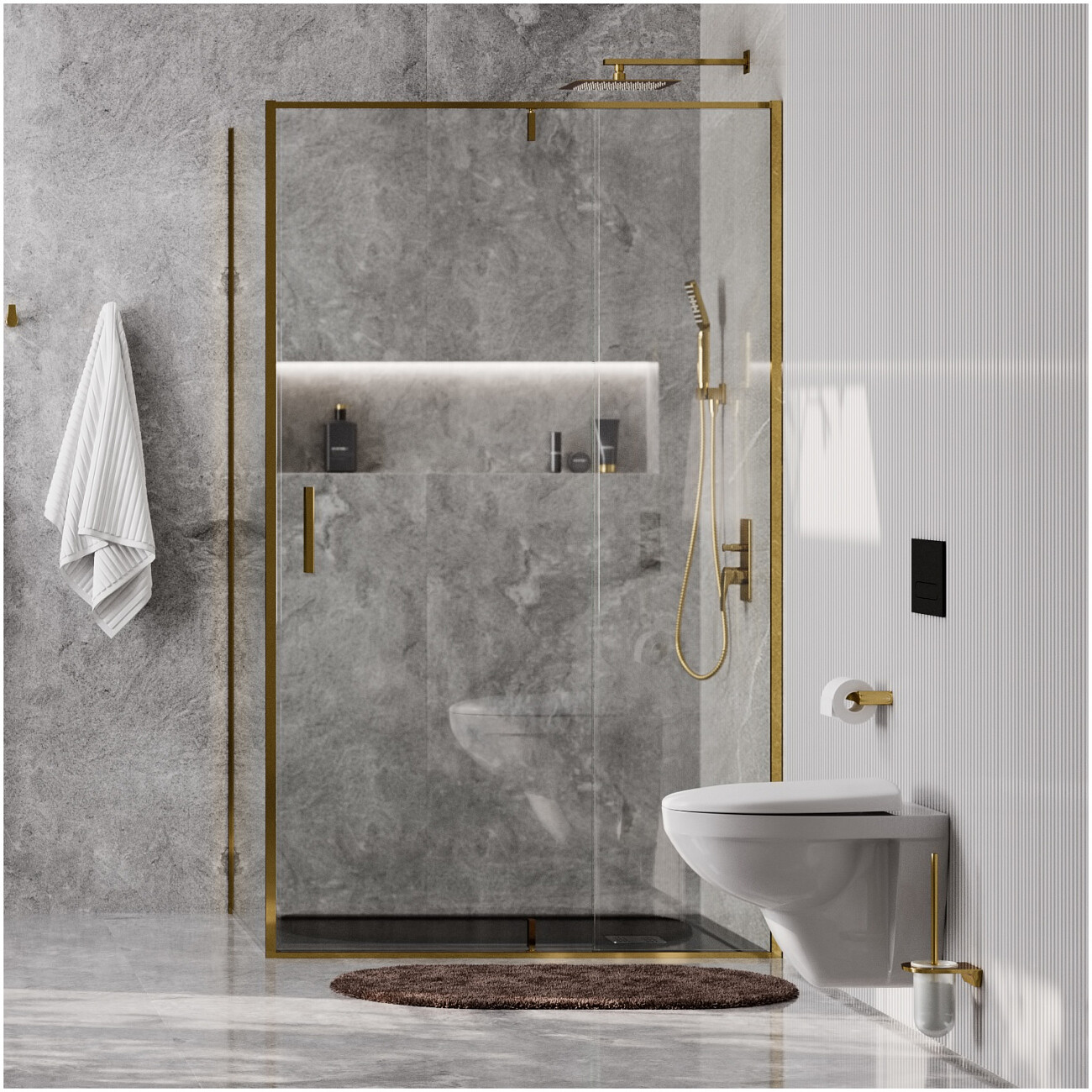 Душевой уголок прямоугольный 120х100 см золотой Wasserkraft Aisch 55P10 - изображение 2