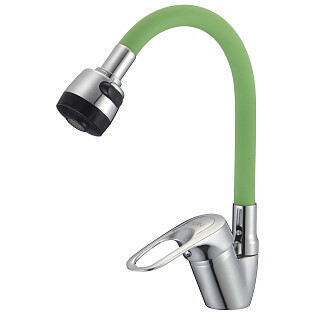 Смеситель для кухни с гибким силиконовым изливом зеленый, хром D-Lin D150628-5T