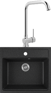 Мойка кухонная черная Domaci &quot;Бьелла&quot; DMC-06 со смесителем Mega Didim MG-CM107