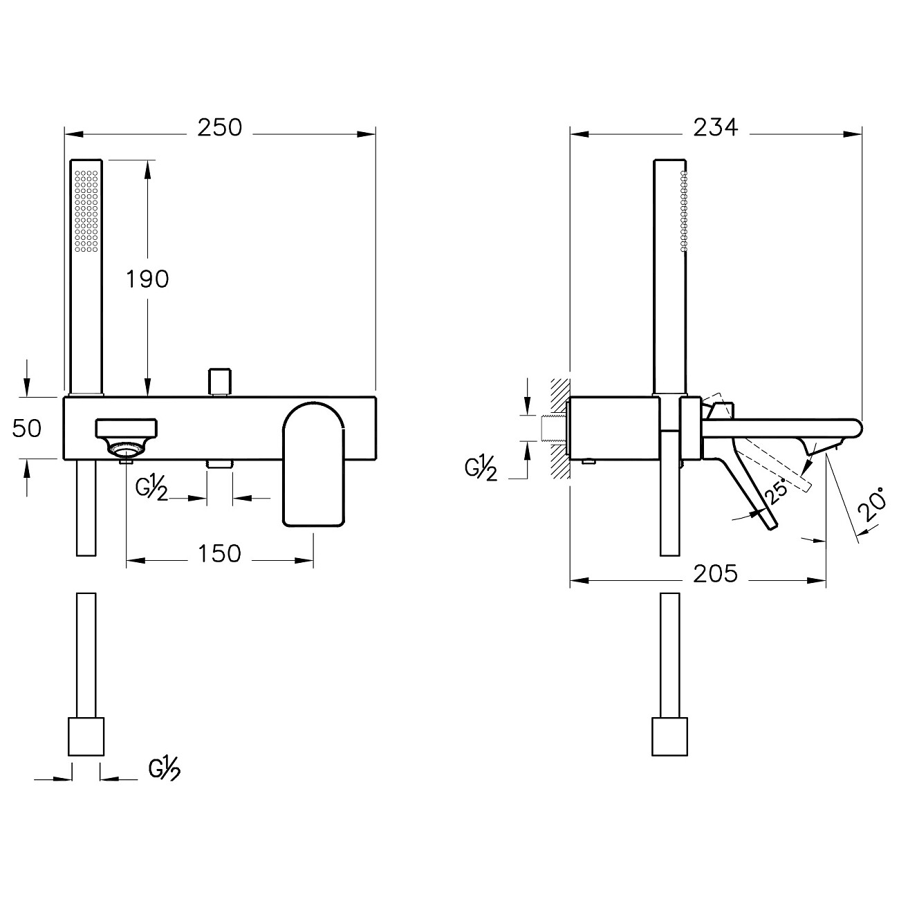 Смеситель для ванны однорычажный с душевым гарнитуром хром Vitra Memoria A42334 - изображение 4