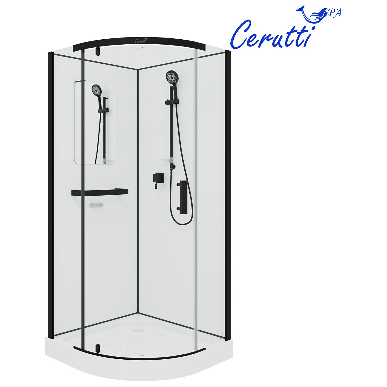Душевая кабина квадратная без крыши с низким поддоном 90х90 см черная Cerutti SPA Bella 901B - изображение 12
