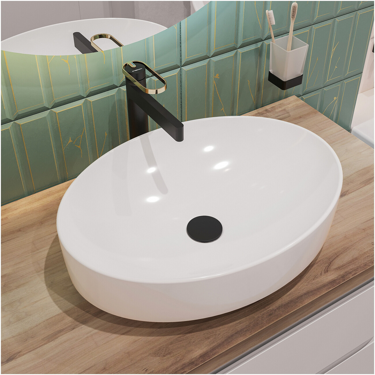 Смеситель для раковины однорычажный черный, золотой Stworki "Малунг" S11020BG - изображение 6