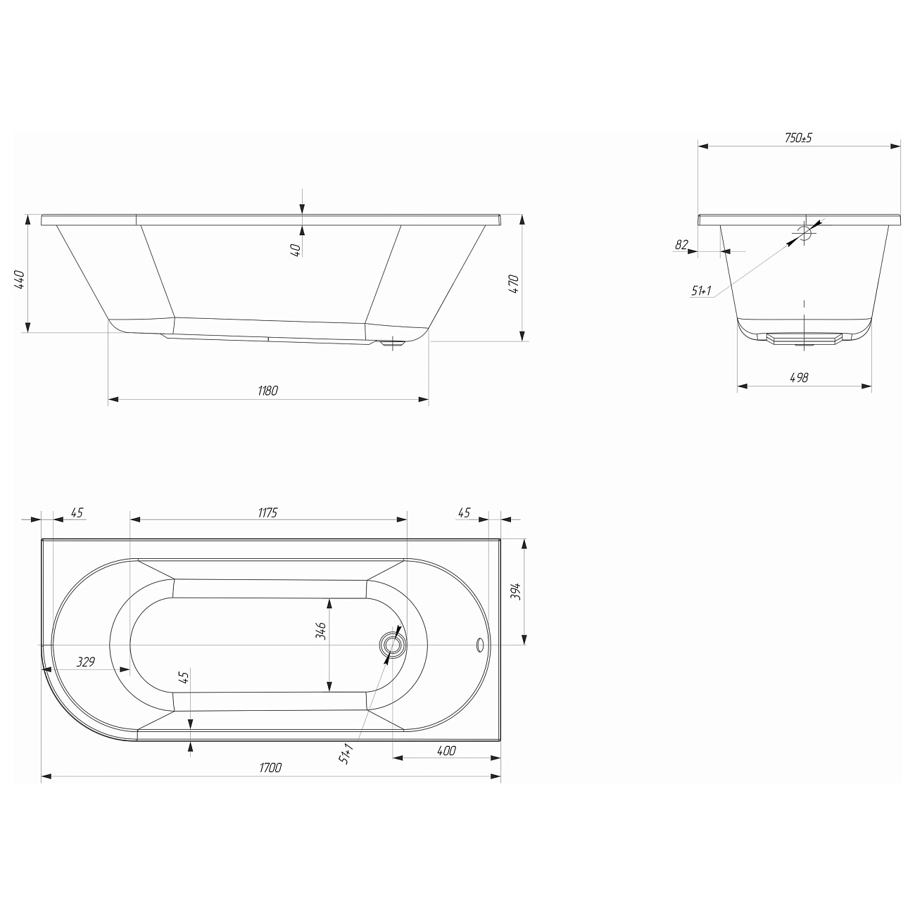 Ванна акриловая 170х75 см правая белая Creto Melissa 32-17075R - изображение 5