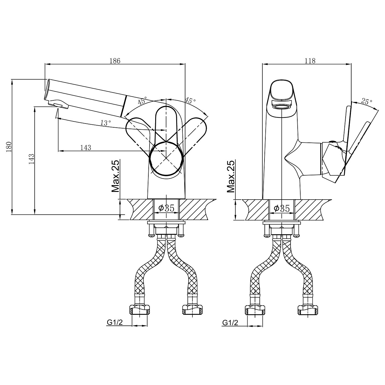 Смеситель для раковины однорычажный с гибким изливом хром D&K Rhein Marx DA1392141 - изображение 2
