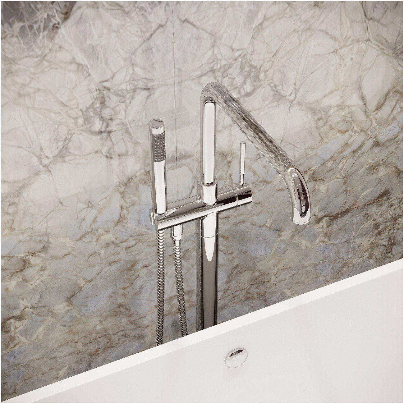 Смеситель напольный для ванны с душем хром Stworki "Лунд" S25080CR - изображение 4