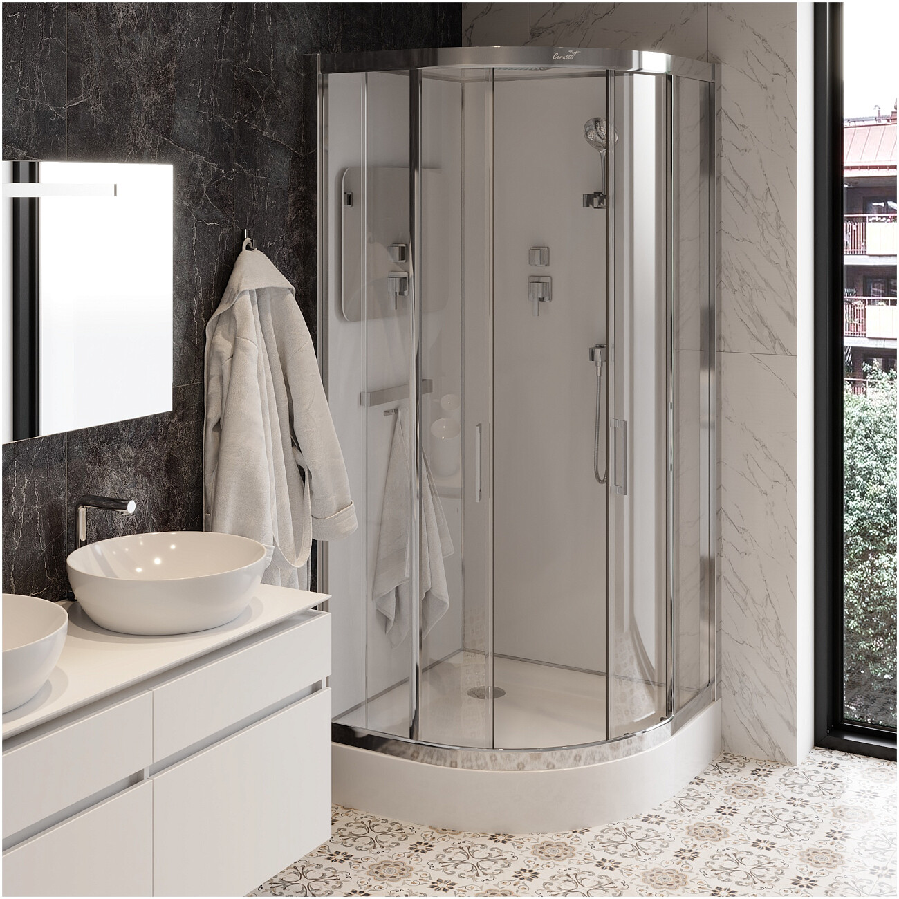 Душевая кабина четверть круга с низким поддоном 100х100 см хром, белая Cerutti SPA Viva 101 - изображение 3