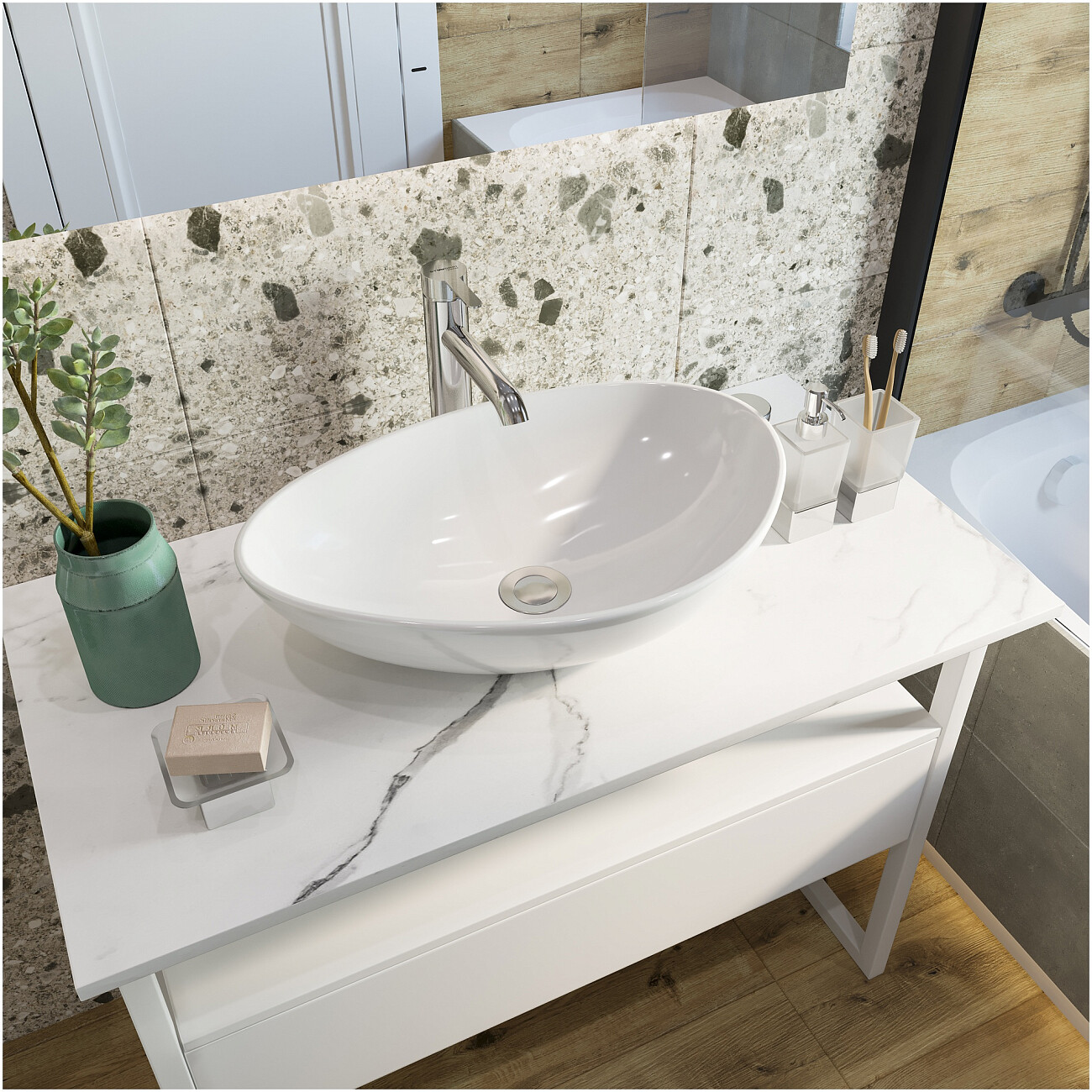 Раковина-чаша фарфоровая овальная 57 см белая Diwo Moduo 55 Leaf 63571 - изображение 2