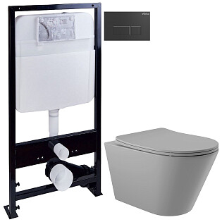 Унитаз подвесной Aqueduto Cone CON0130 с инсталляцией Ewrika ProLT 0026-2020, с кнопкой черной 0044