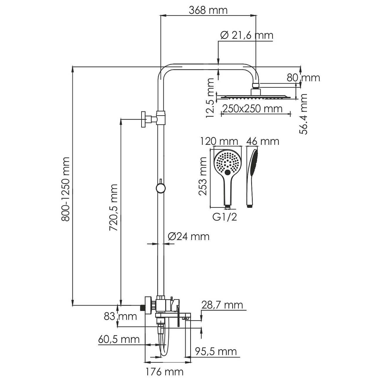 Душевая система со смесителем из латуни белая Wasserkraft A185.254.155.WM - изображение 7
