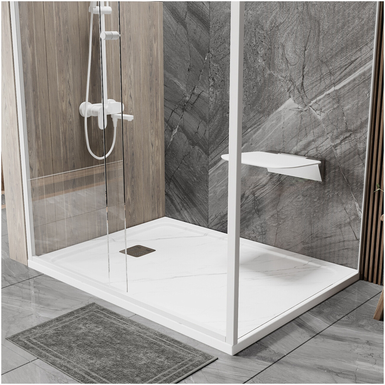 Душевой поддон из искусственного камня прямоугольный 90х120 см белый Wasserkraft мрамор Rhin 44T07 - изображение 3