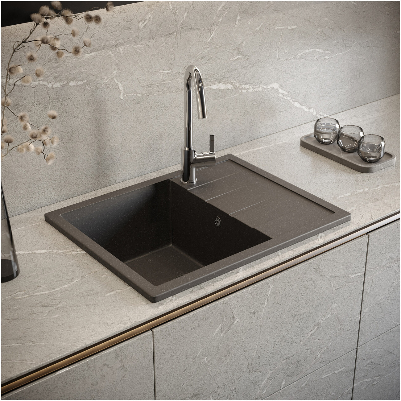 Мойка кухонная антрацит Domaci "Болонья" М-151-007 - изображение 8