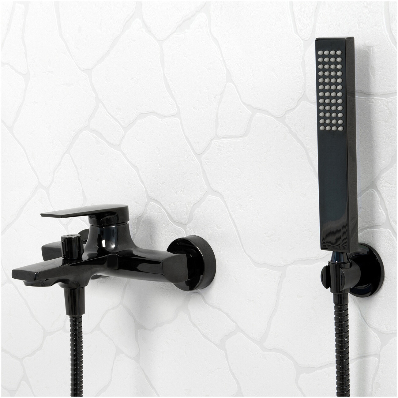 Душевой комплект с лейкой и коротким изливом черный глянец Wasserkraft Glan 6601 - изображение 2