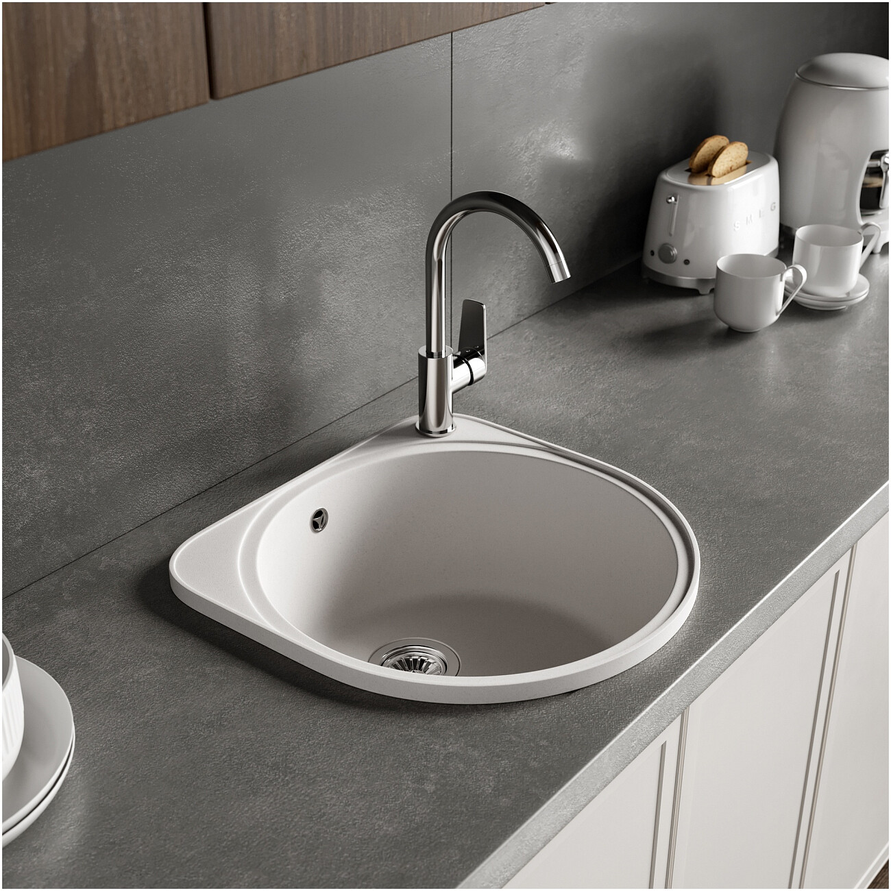 Мойка кухонная из искусственного гранита белая Domaci "Верона" С-25 белая - изображение 3