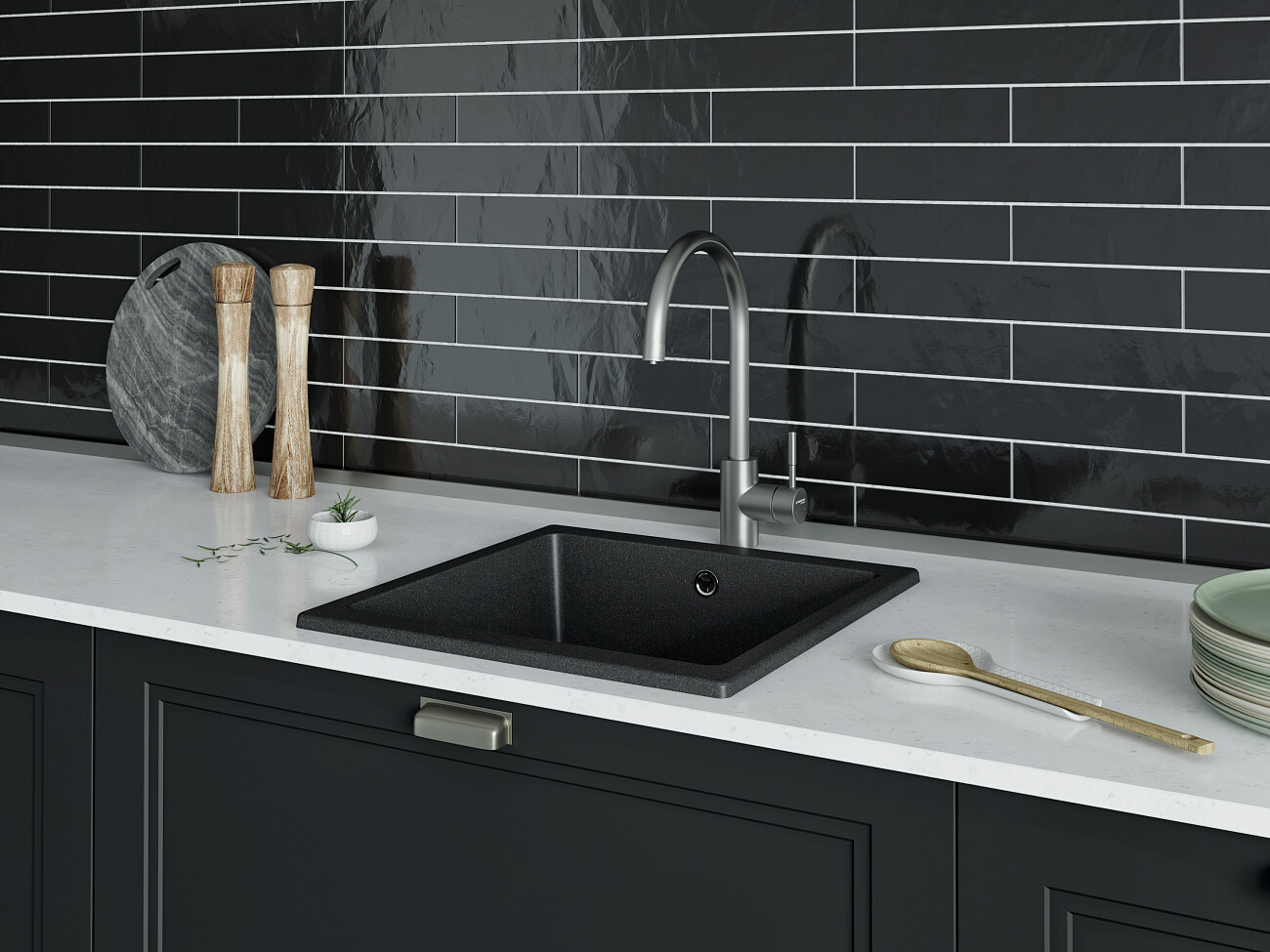 Смеситель для кухни однорычажный со встроенным изливом питьевой воды серый Stworki HSTW07200 - изображение 7