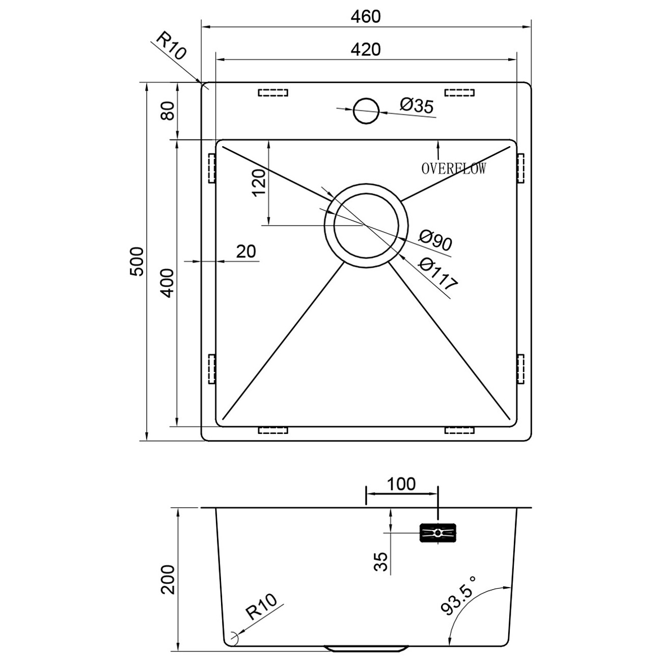 Кухонная мойка из нержавеющей стали 50х46 см брашированное золото Reflexion Iseo RX2246GD - изображение 15