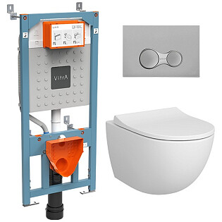 Унитаз подвесной с инсталляцией и кнопкой смыва хром Vitra Sento L-Box 9830B003-7207