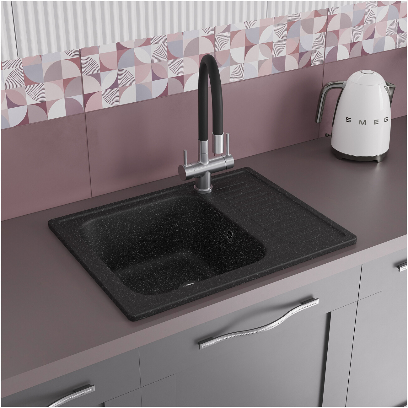 Мойка кухонная черная Domaci "Болонья" М-15-002 - изображение 8