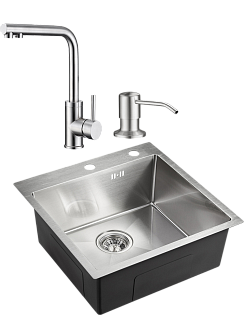Мойка кухонная металлическая 50 см сталь Domaci &quot;Равенна&quot; со смесителем DCB 7015 и дозатором 578340