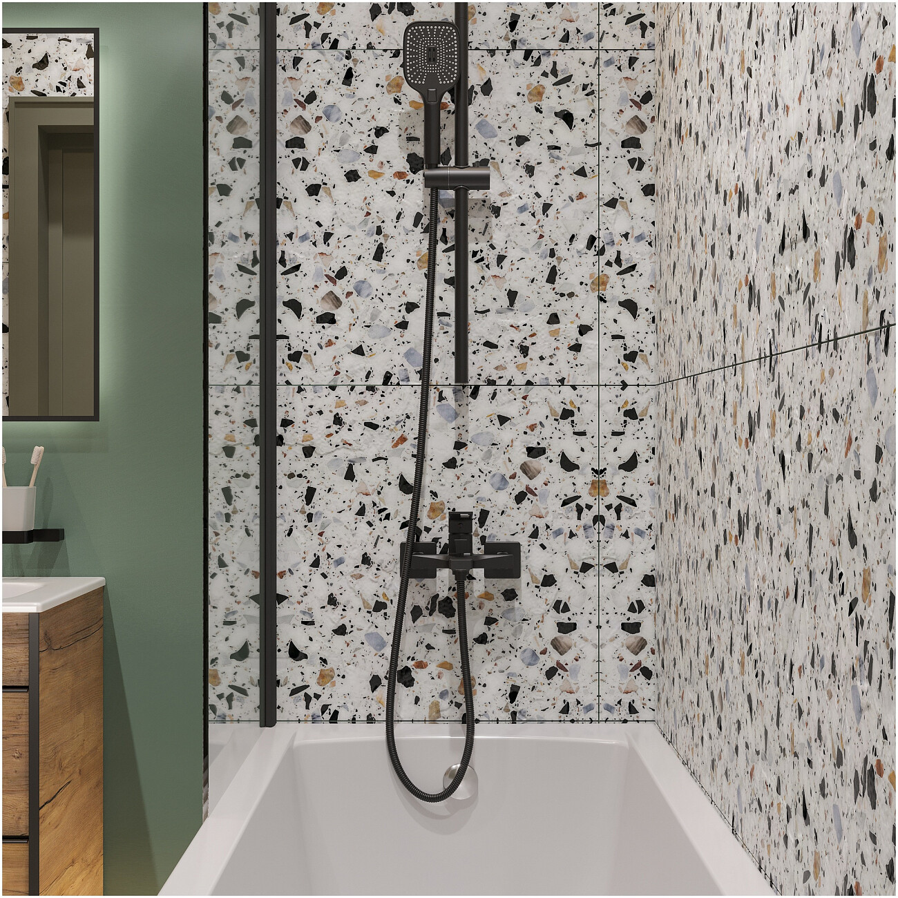 Смеситель для ванны с душем настенный черный Stworki "Хедмарк" S38100BK - изображение 6