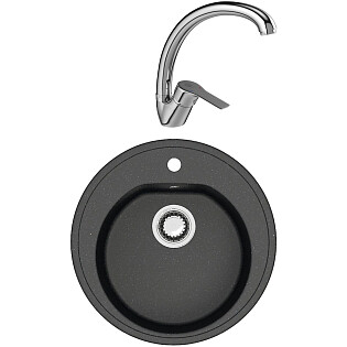 Мойка антрацит Domaci &quot;Болонья&quot; М-03-007 со смесителем &quot;Равенна&quot; D45-002cr