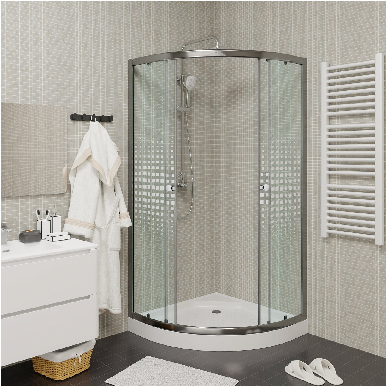 Душевой уголок четверть круга с низким поддоном 90х90 см хром Parly Z9111 - изображение 9