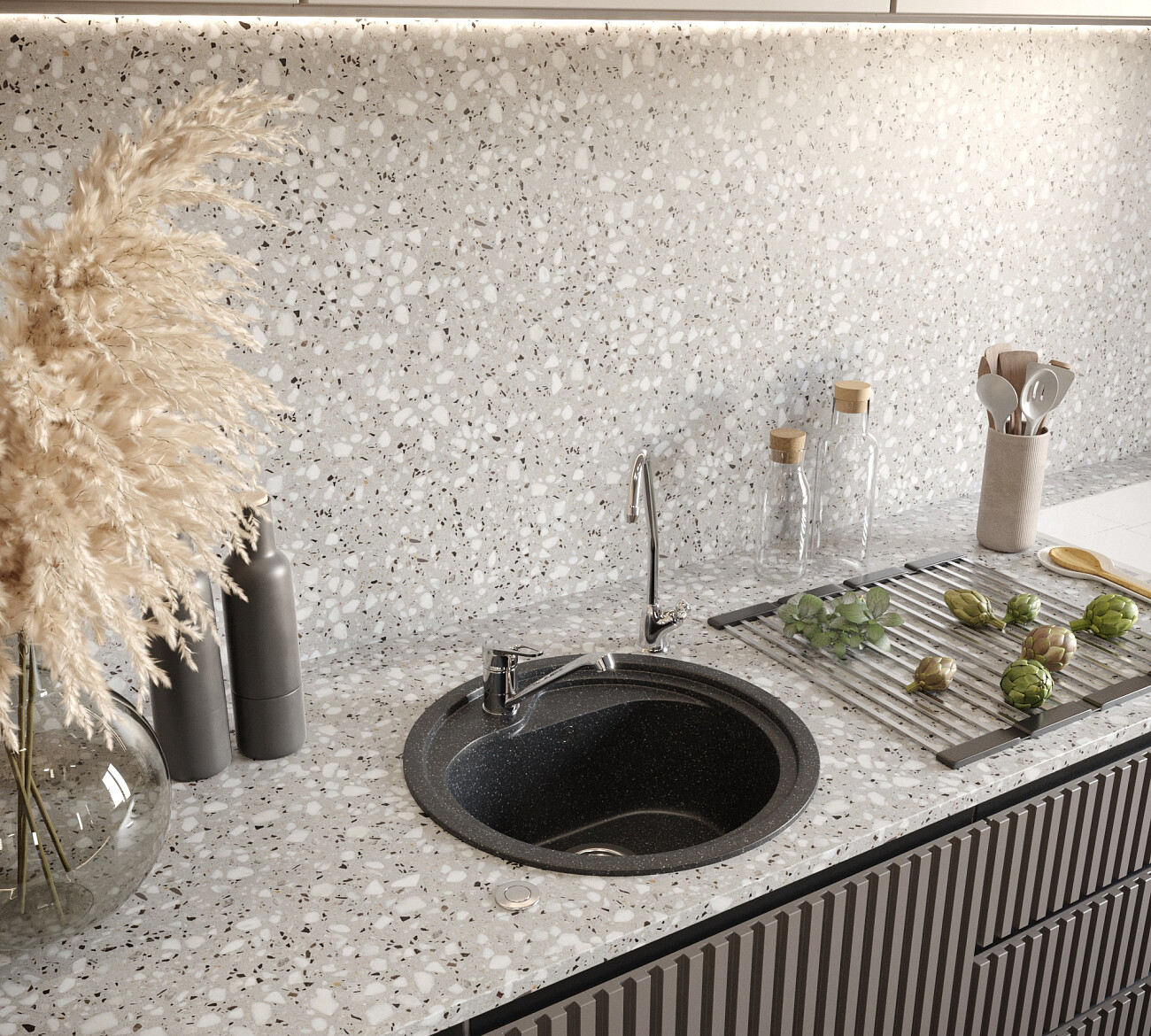 Мойка кухонная из искусственного мрамора круглая 44,5 см черная Domaci "Бьелла" DMC-04 - изображение 3