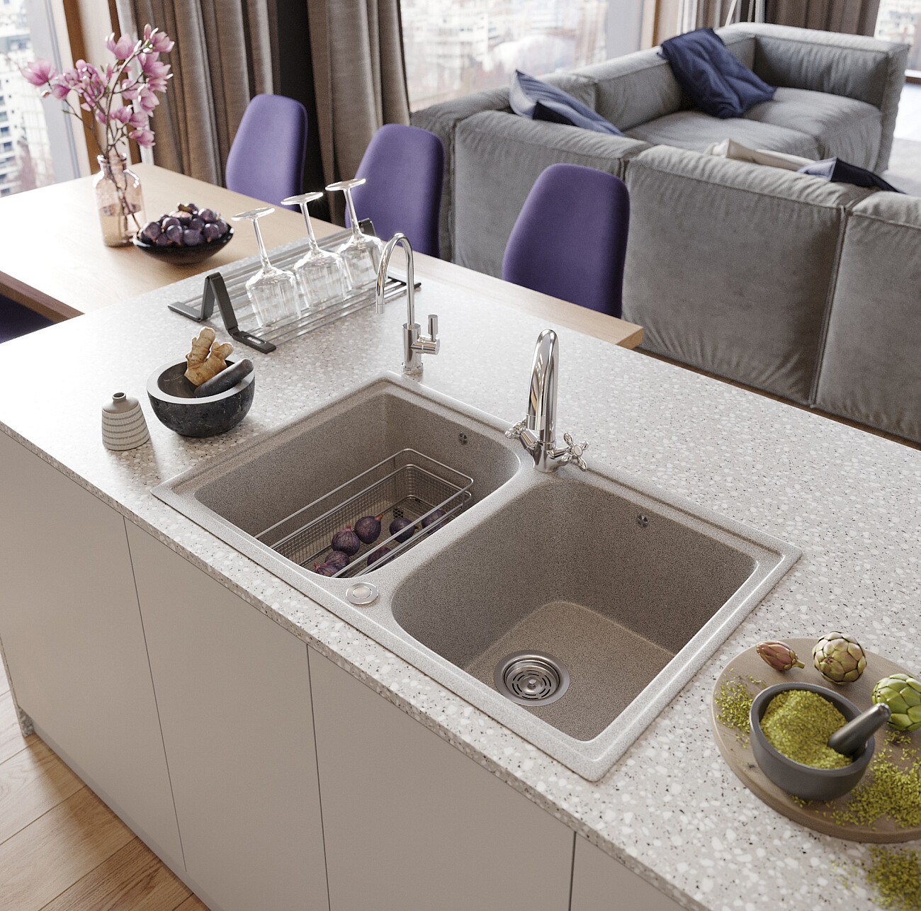 Мойка кухонная серая Domaci "Бьелла" DMC-15-310 - изображение 2