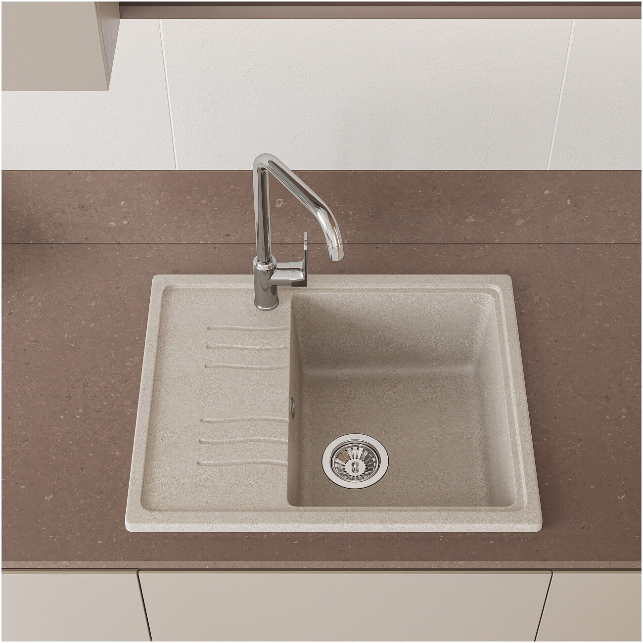 Мойка кухонная из искусственного гранита с крылом бежевая Domaci "Верона" 61-48 бежевая - изображение 3