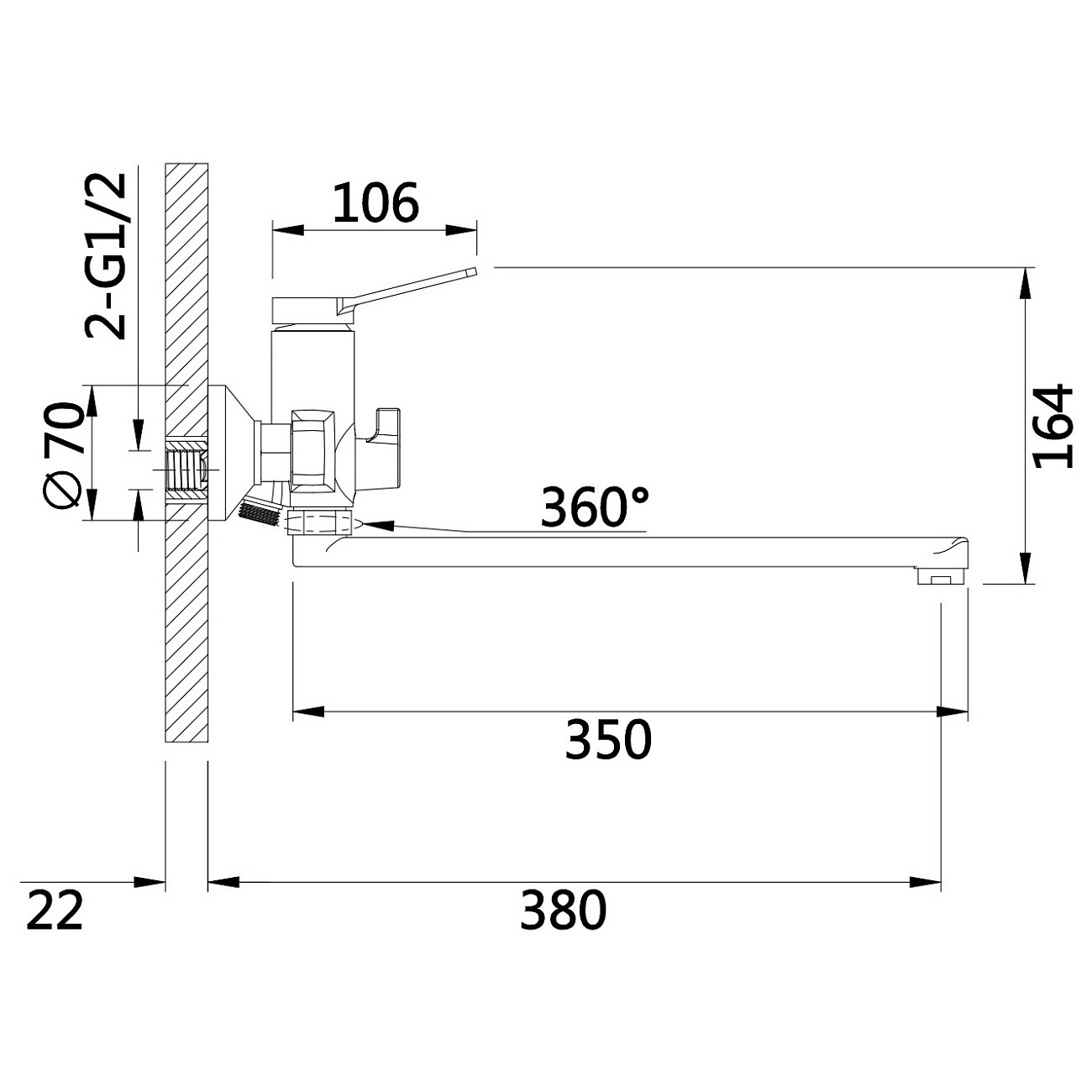 Смеситель для ванны с душевой лейкой и длинным изливом хром D-Lin D147364 - изображение 2