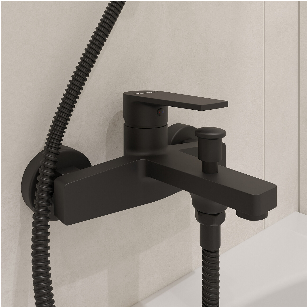 Смеситель для ванны с душем настенный черный Stworki "Берген" S21100BK - изображение 5