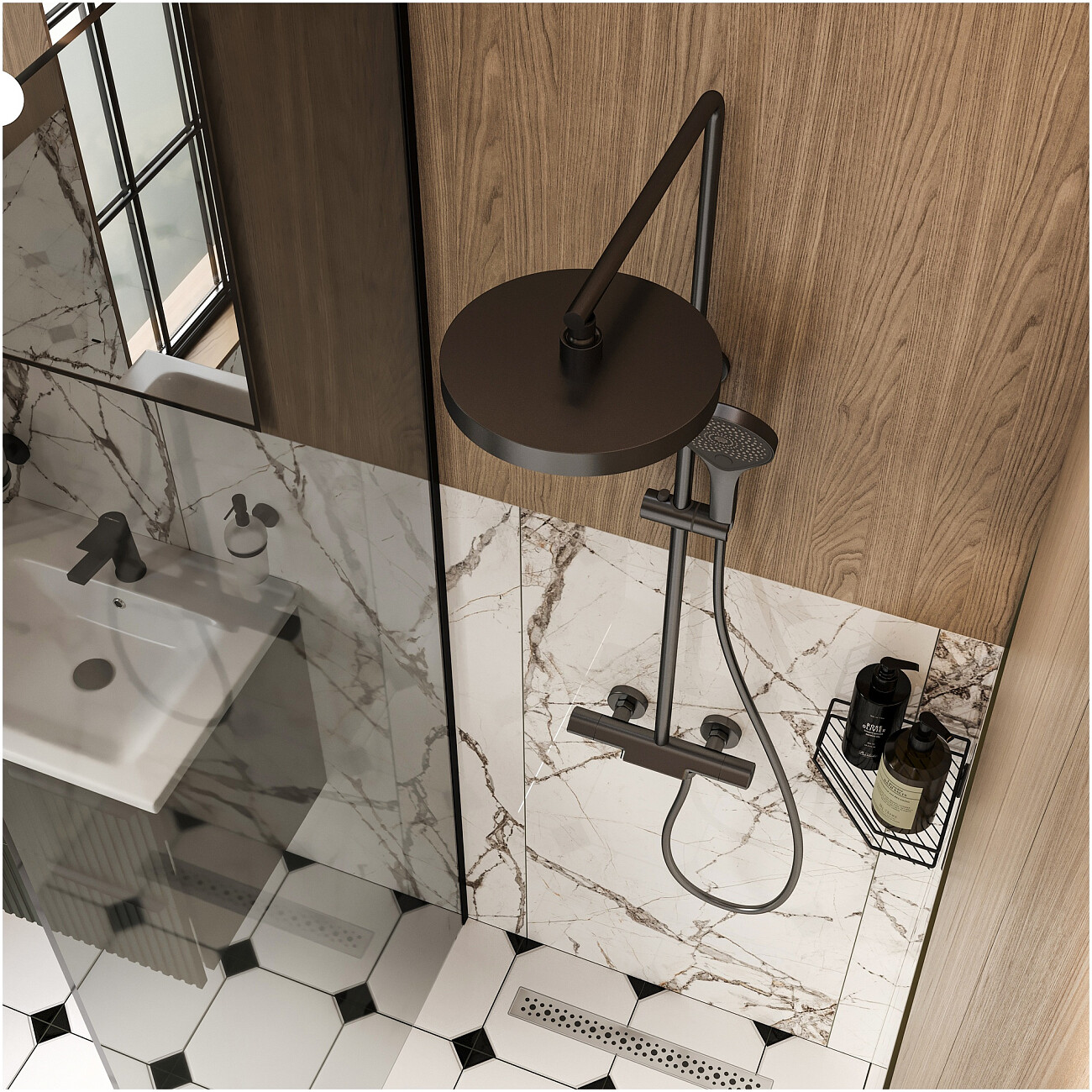 Душевая стойка с верхним душем воронёная сталь Stworki "Лерум" S04170GB - изображение 9