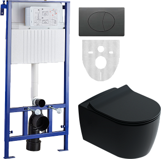 Унитаз подвесной с инсталляцией и кнопкой смыва черный Stworki &quot;Ноттвиль&quot; 510163.230858