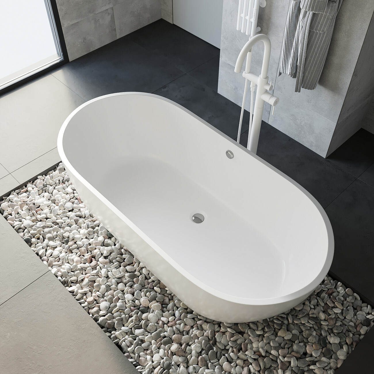 Душевой комплект напольный со смесителем для ванны с душем белый Stworki "Эстерсунд" ES-06w - изображение 4