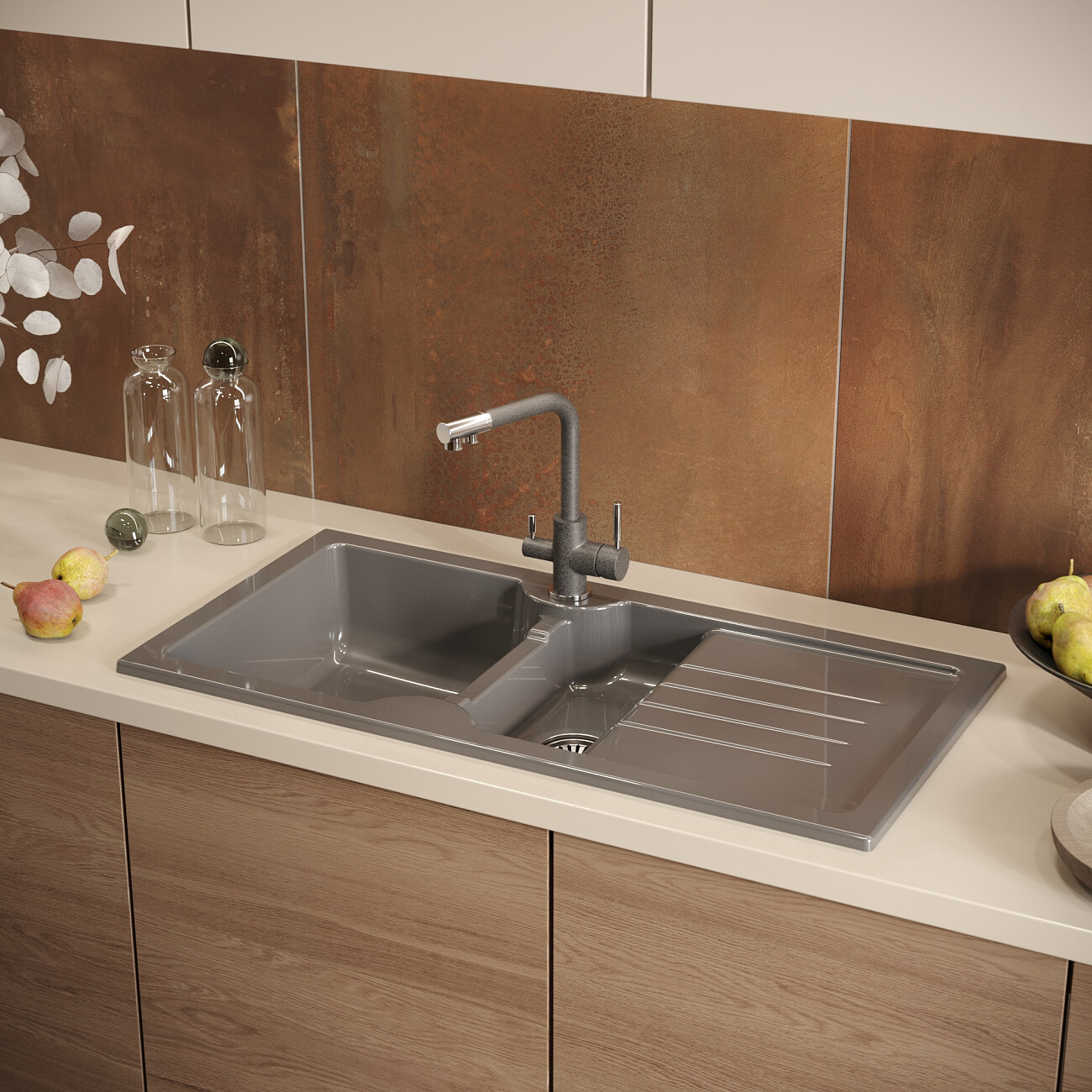 Смеситель для кухни антрацит Domaci "Солерно" DC-3003 - изображение 6