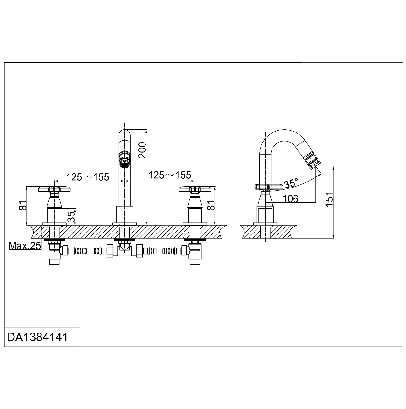 Смеситель на борт ванны двухвентильный хром D&K Hessen Goethe DA1384141 - изображение 2