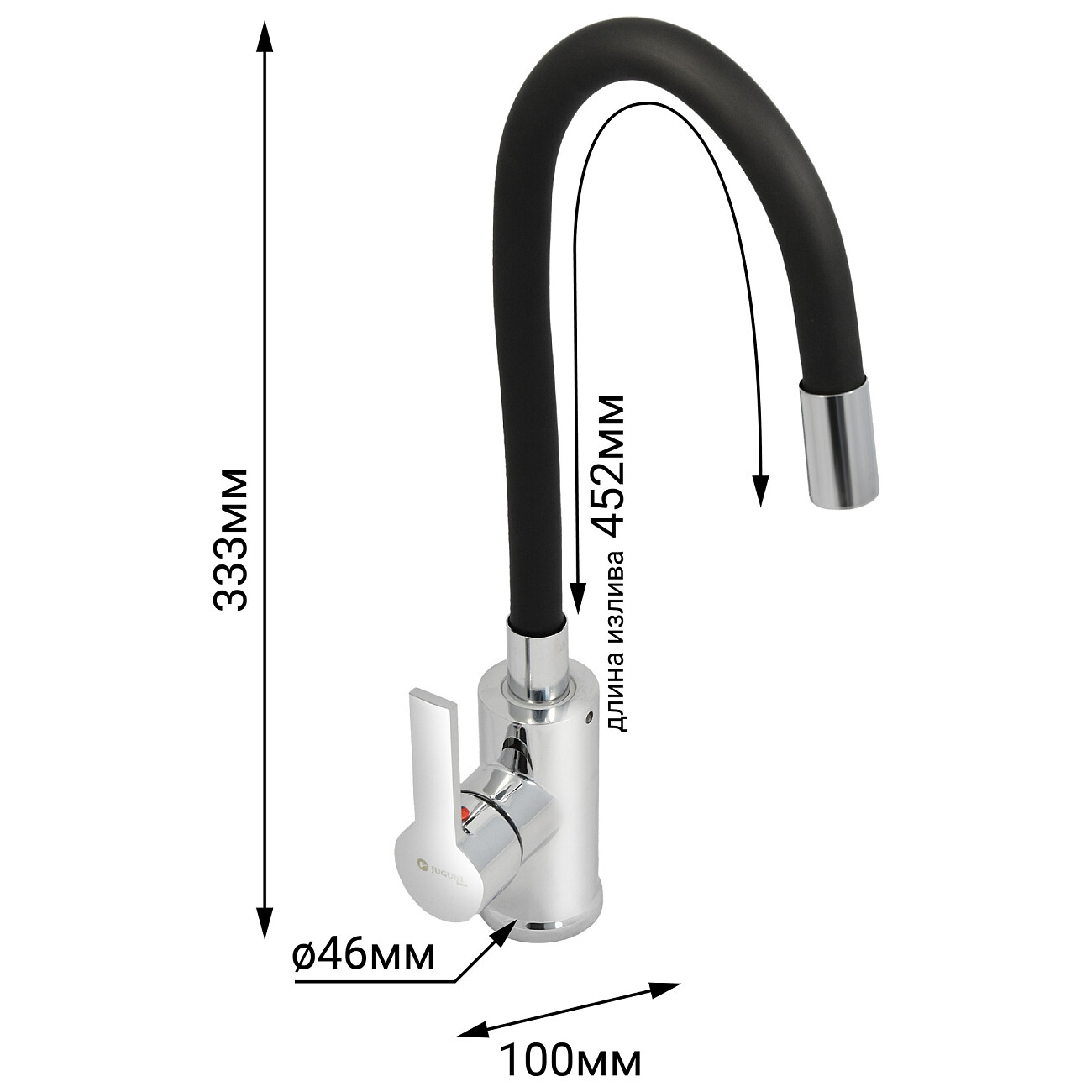 Смеситель для кухни однорычажный с гибким изливом черный, хром Juguni Luxe Capella 0402.486 - изображение 3