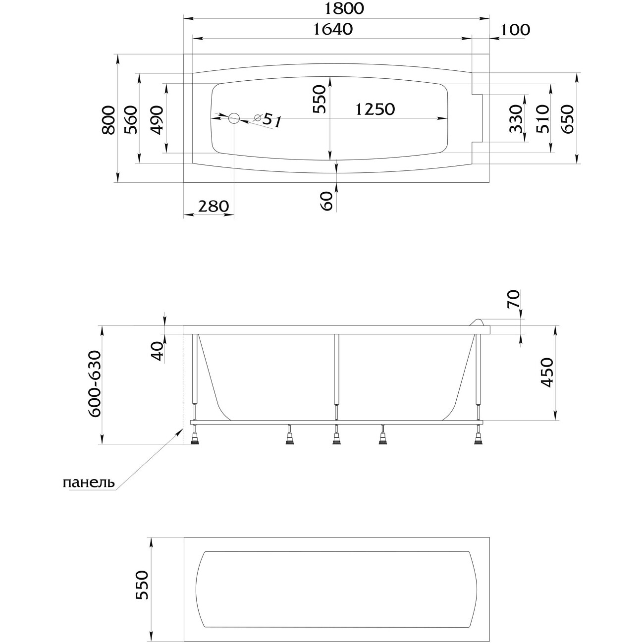 Ванна акриловая прямоугольная 80х180 см белая Creto Elite 11-18080 - изображение 8
