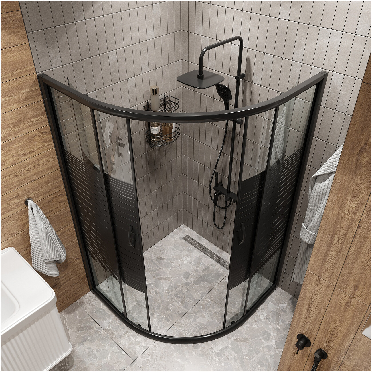 Душевой уголок четверть круга 110х110 см черный Diwo "Брянск" DS-BR-110х110-BL - изображение 5