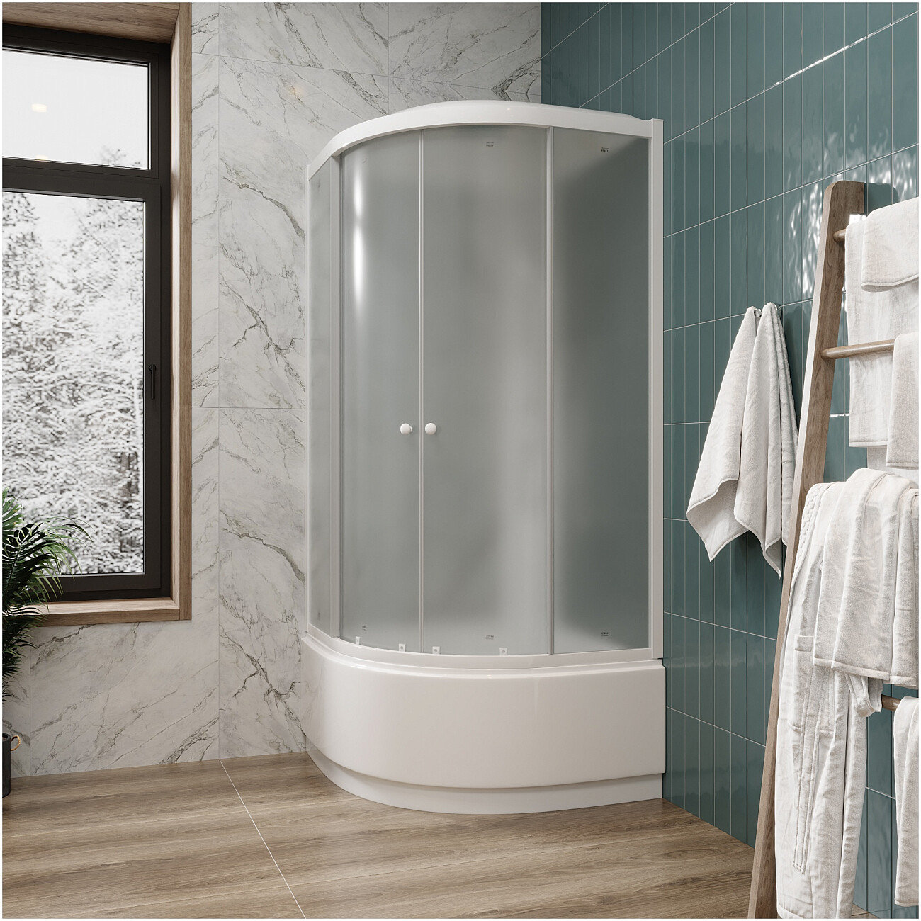 Душевая кабина четверть круга с высоким поддоном 100х100 см белая Parly EF1021 - изображение 5