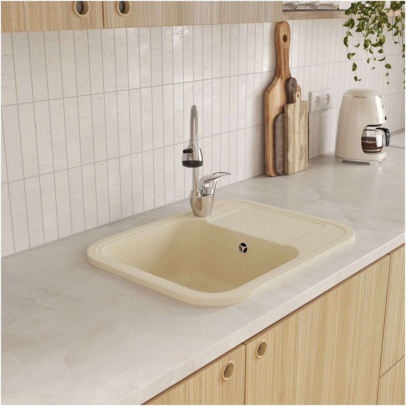 Мойка кухонная из искусственного мрамора бежевая Domaci "Парма" 61-47-800 - изображение 4
