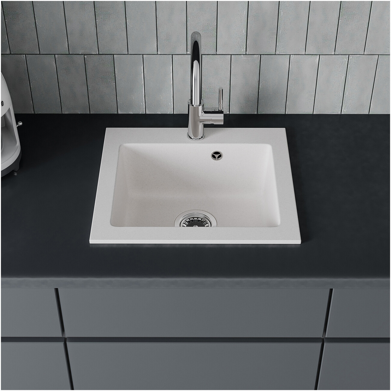 Мойка кухонная из искусственного гранита белая Domaci "Верона" 48-44 белая - изображение 4