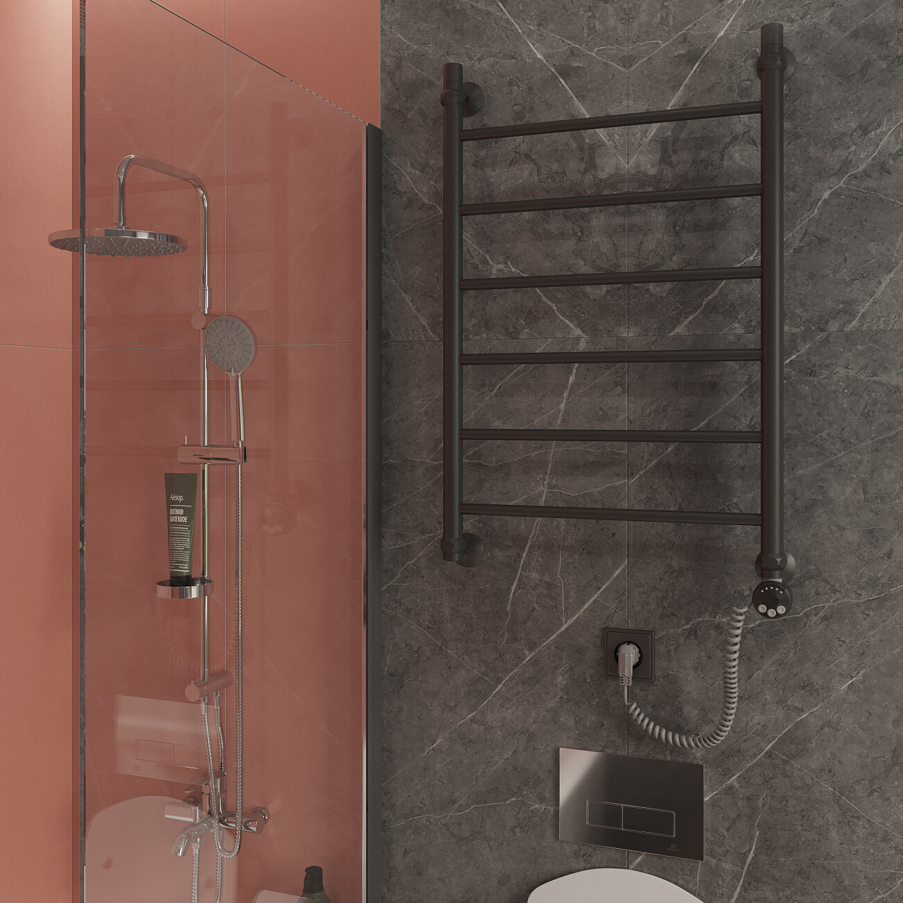 Полотенцесушитель электрический 80х50 см черный матовый Ewrika "Сафо" P R - изображение 3