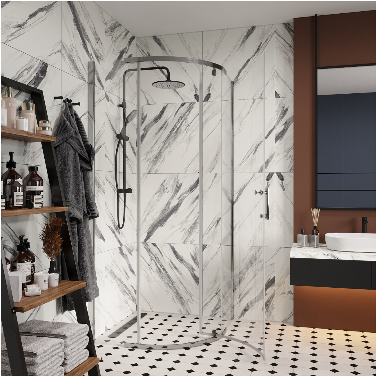 Душевой уголок четверть круга 90x90 см хром Cerutti SPA Korra Z90T - изображение 5