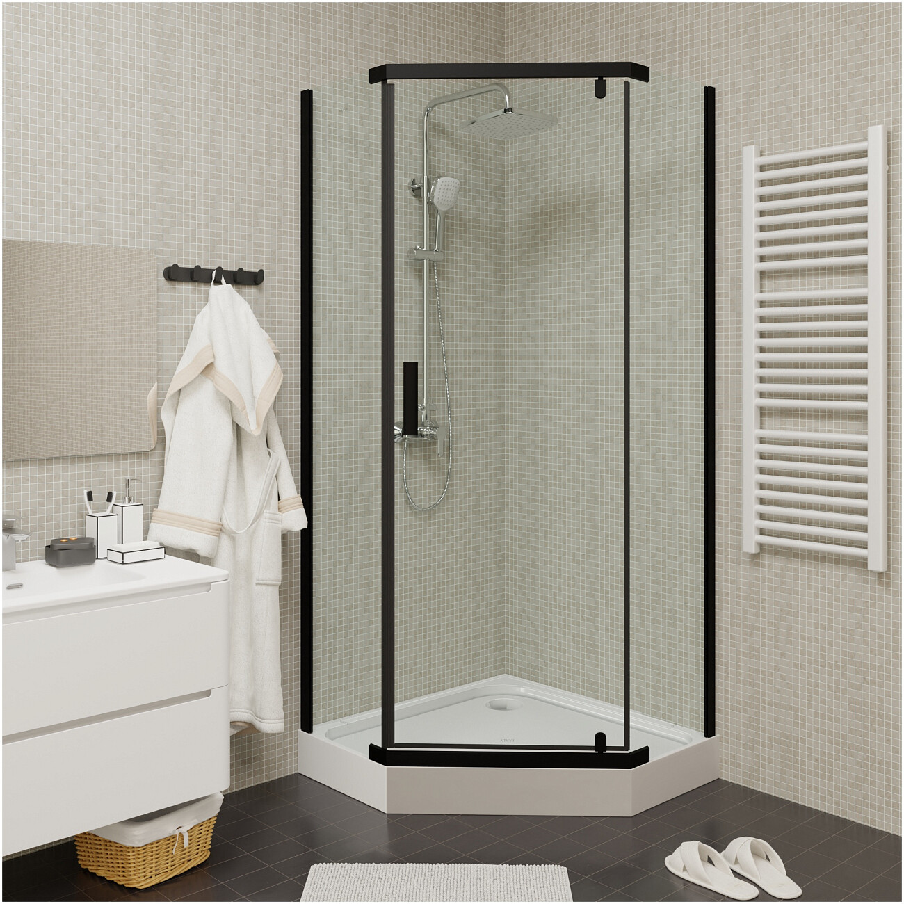 Душевой уголок с поддоном 90х90 см белый, черный, прозрачный Parly ZPE911BE - изображение 2