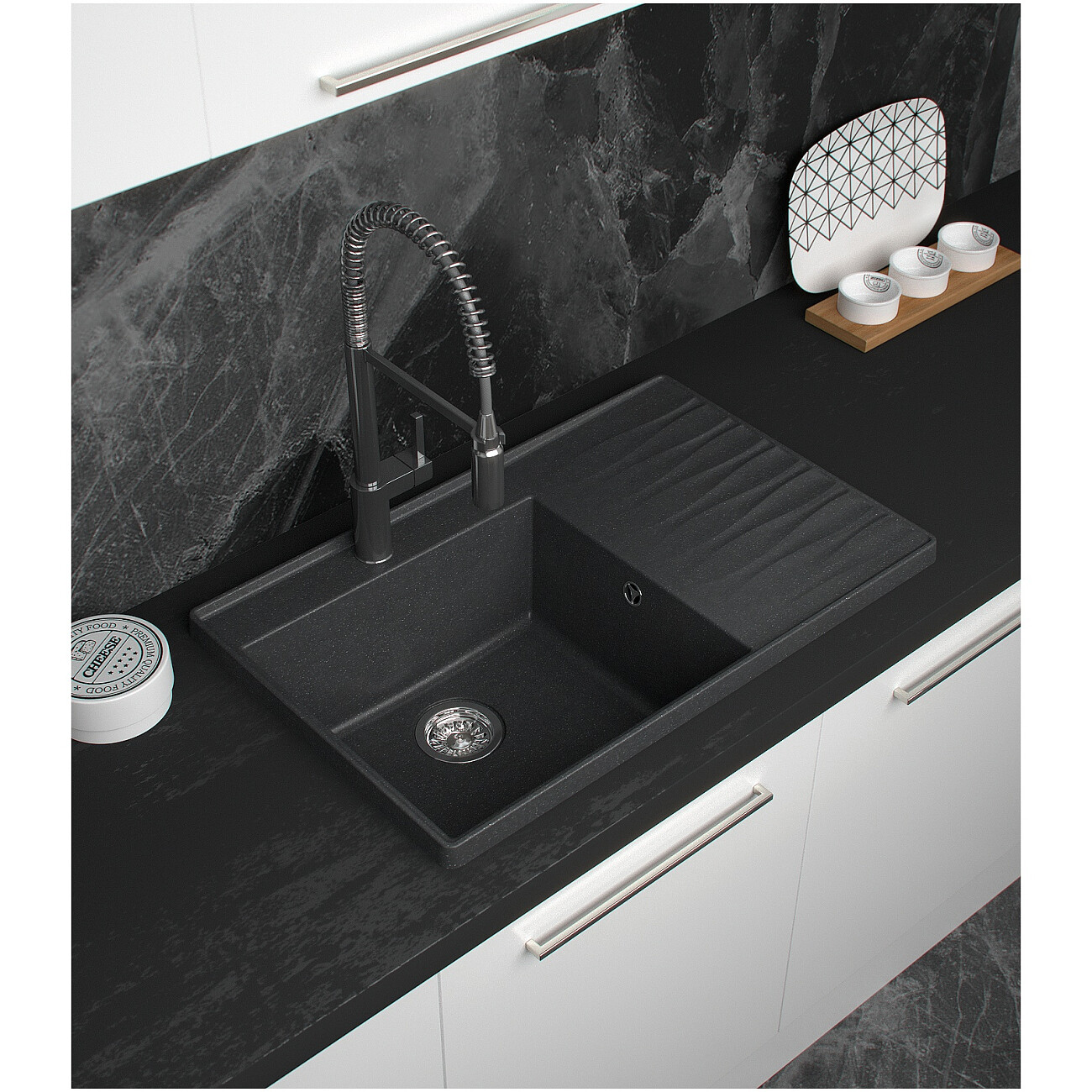 Мойка кухонная кварцевая прямоугольная 51х80 см черная Domaci "Римини" DG 79-405 - изображение 5
