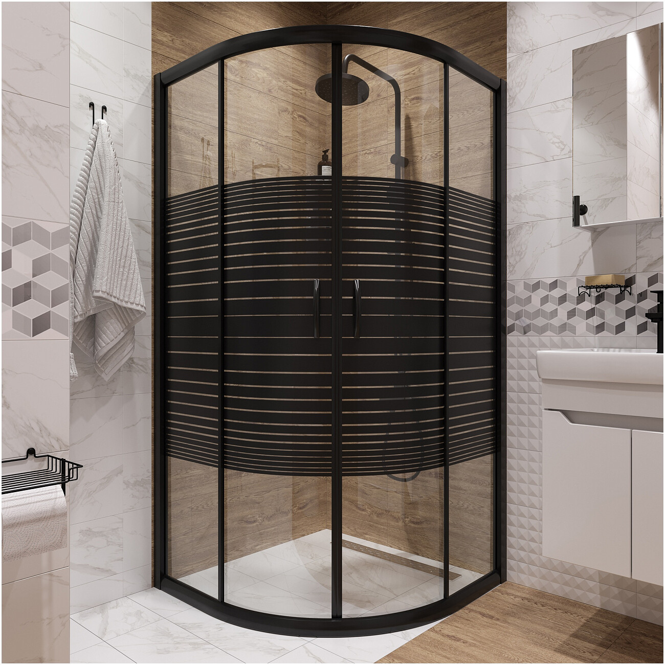 Душевой уголок четверть круга 90х90 см черный Diwo "Брянск" DS-BR-90х90-BL - изображение 2