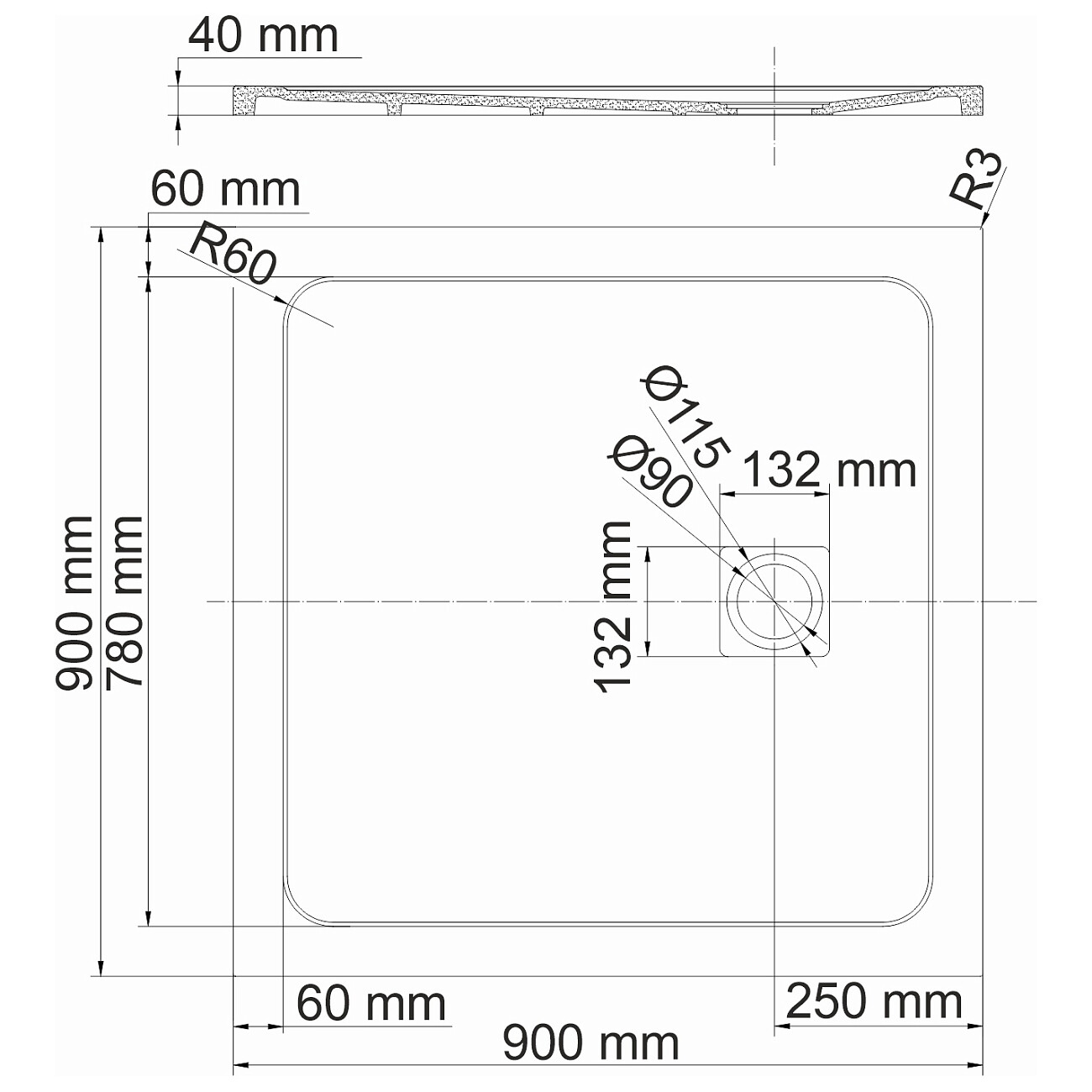 Душевой поддон из искусственного камня квадратный 90х90 см черный Wasserkraft мрамор Neime 19T03 - изображение 2