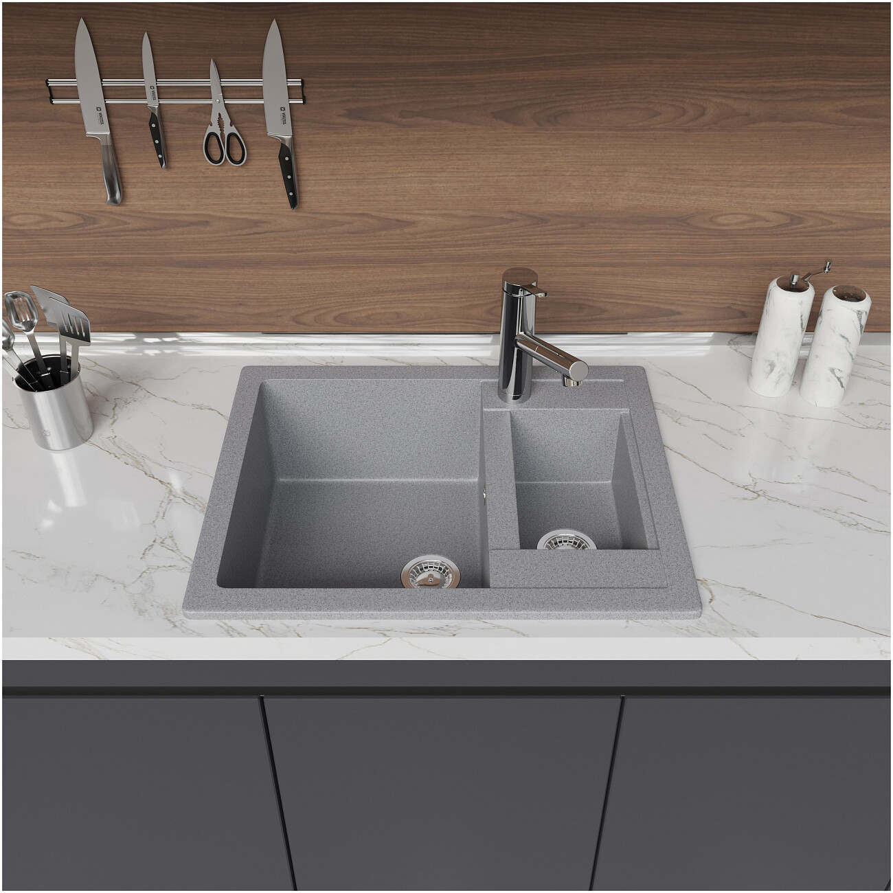 Мойка кухонная серая Domaci "Болонья" М-19-005 - изображение 7