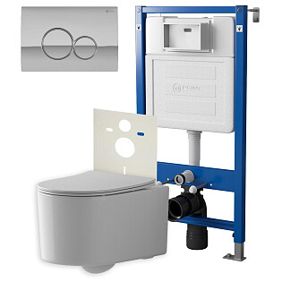 Унитаз белый Point &quot;Веста&quot; PN41701 с инсталляцией &quot;Элемент&quot; PN45120 с кнопкой &quot;Виктория&quot; PN44061C